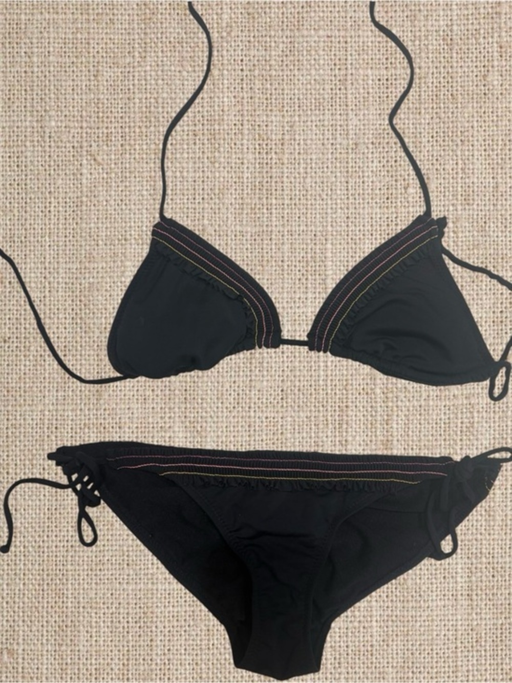 Classic Black Triangle Bikini Set with Contrast Stitching
